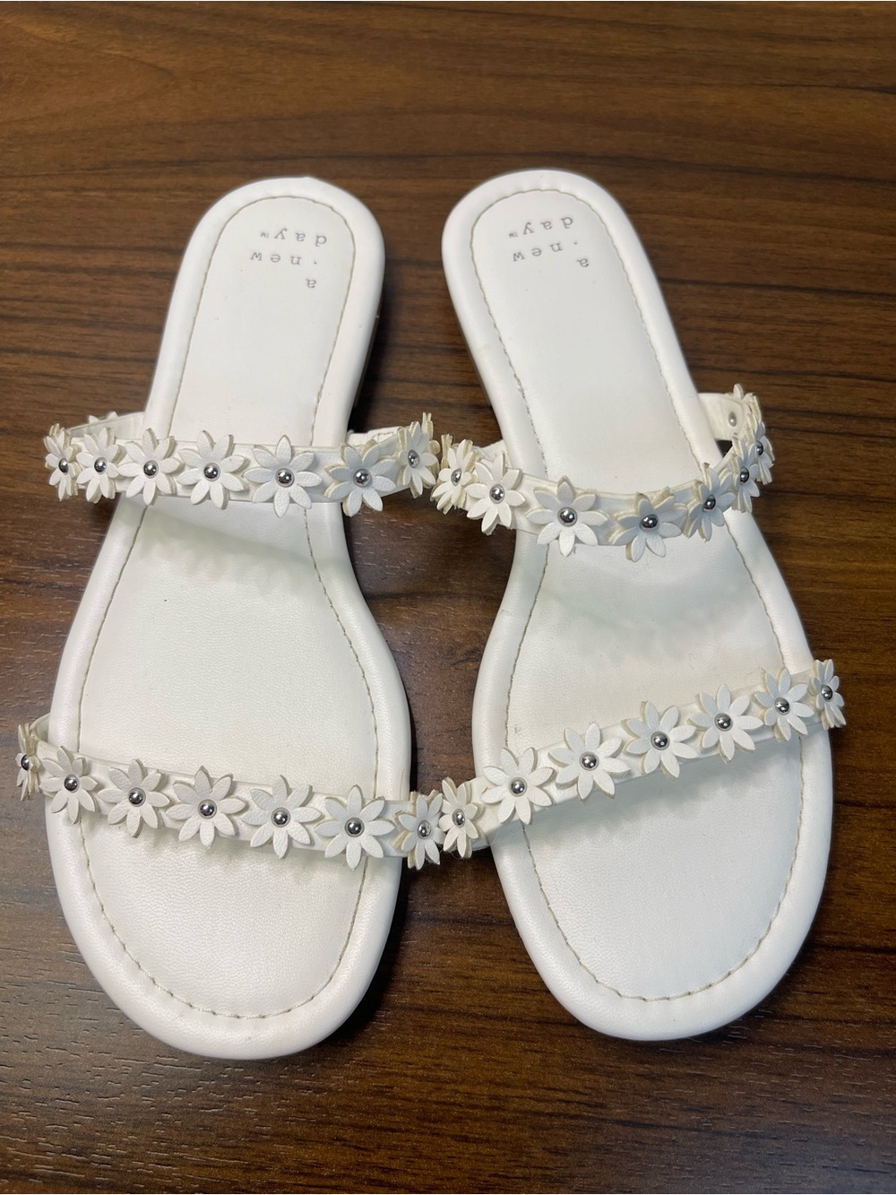a new day White Daisy Double-Strap Slide Sandals